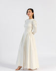 Cream Puff Sleeve Lace Up Dress- Final Sale