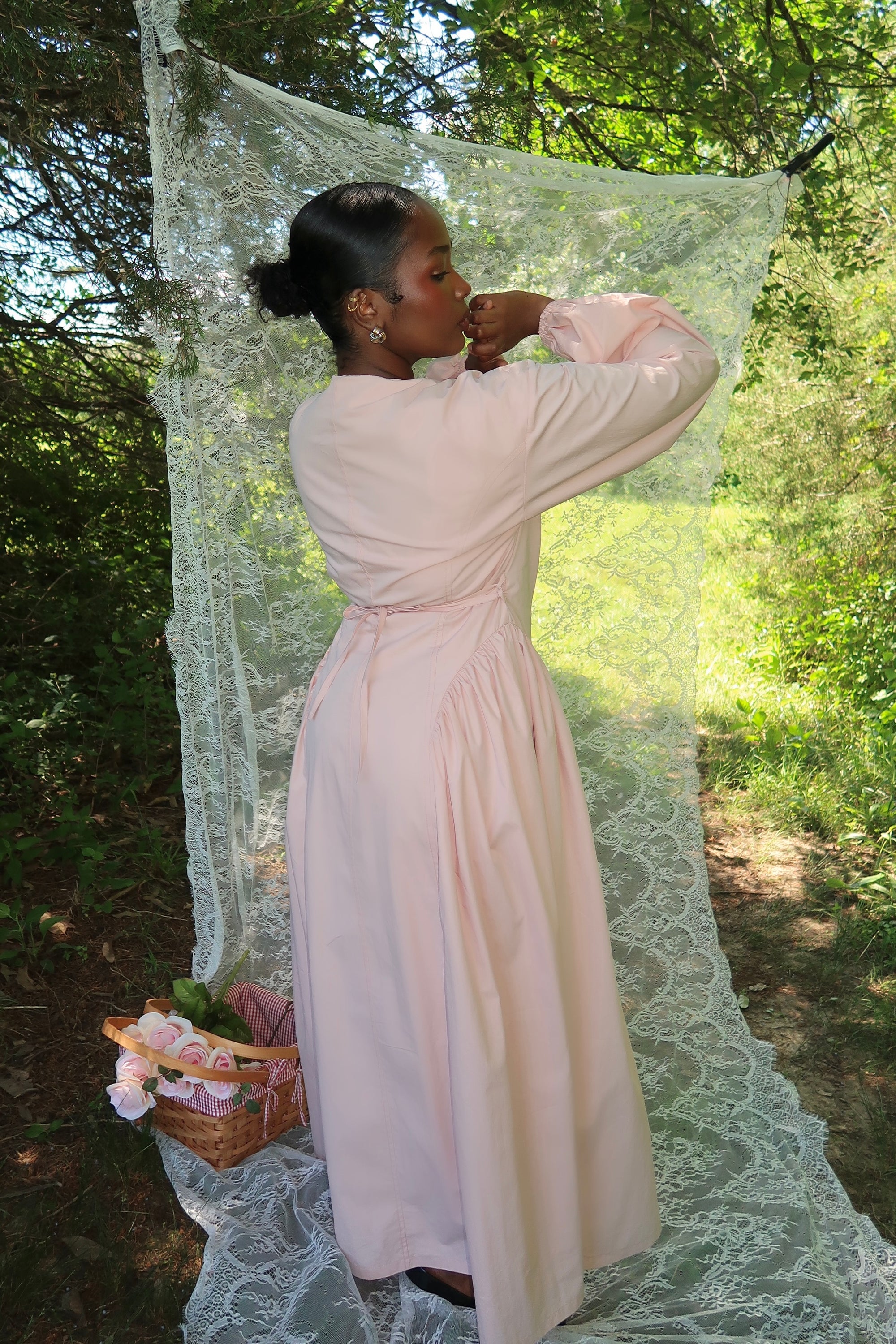 Rose Cinched Buttoned Dress