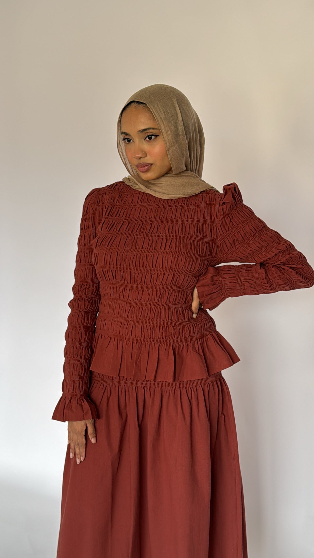 All Spice Ruched Peplum Top