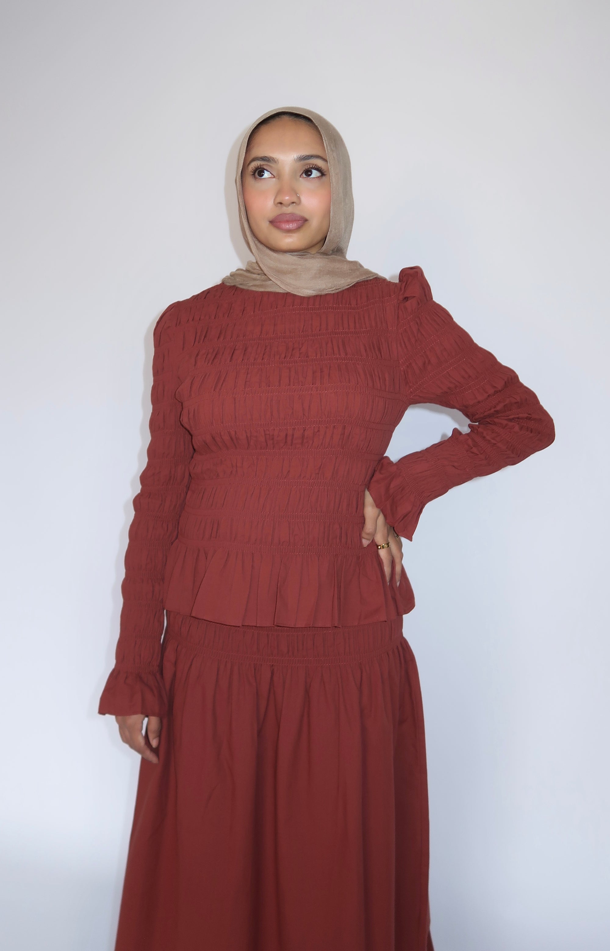 All Spice Ruched Peplum Top