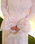 Pink Bell Sleeve Lace Dress