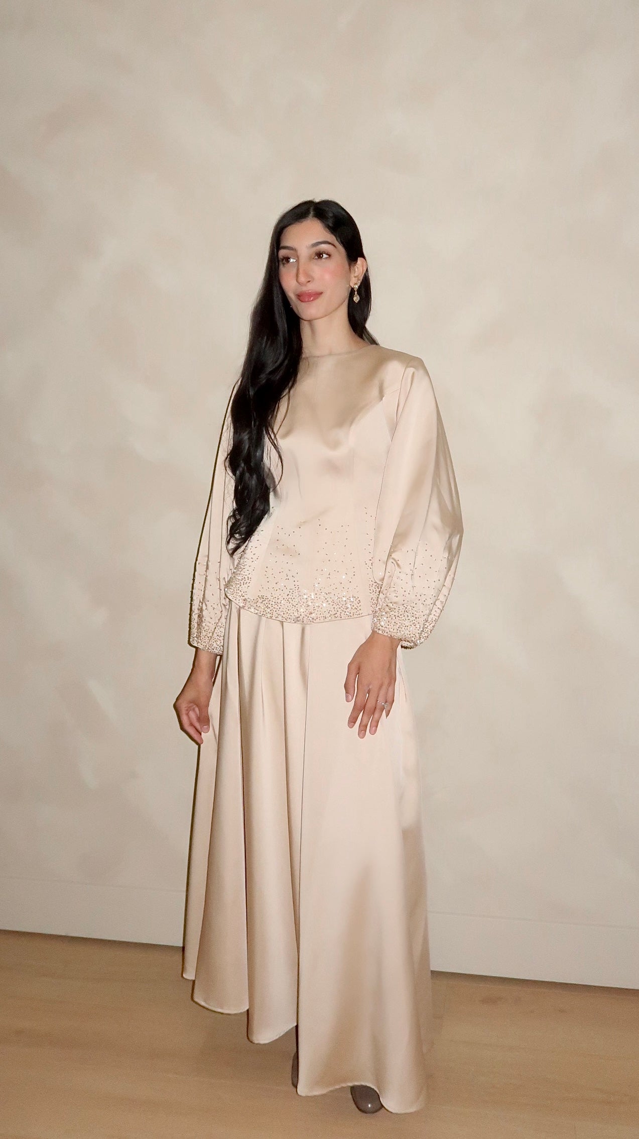 Vanilla Gold Embellished Satin Peplum Set