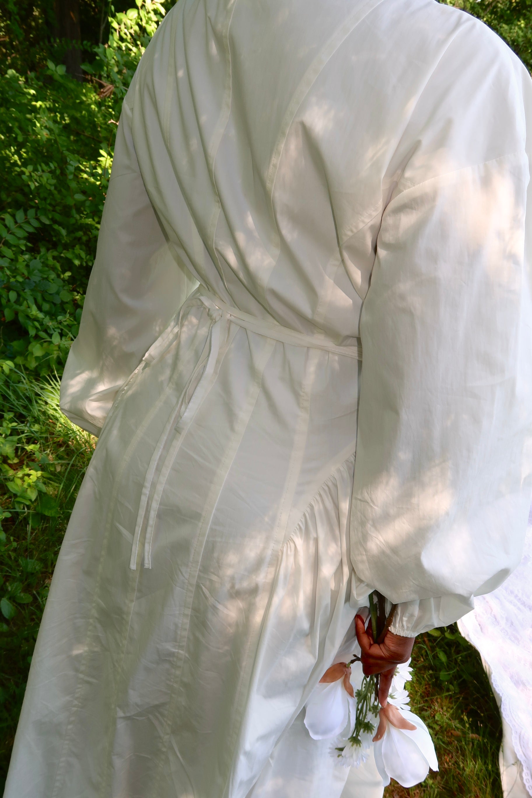 White Cinched Buttoned Dress
