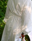 White Cinched Buttoned Dress