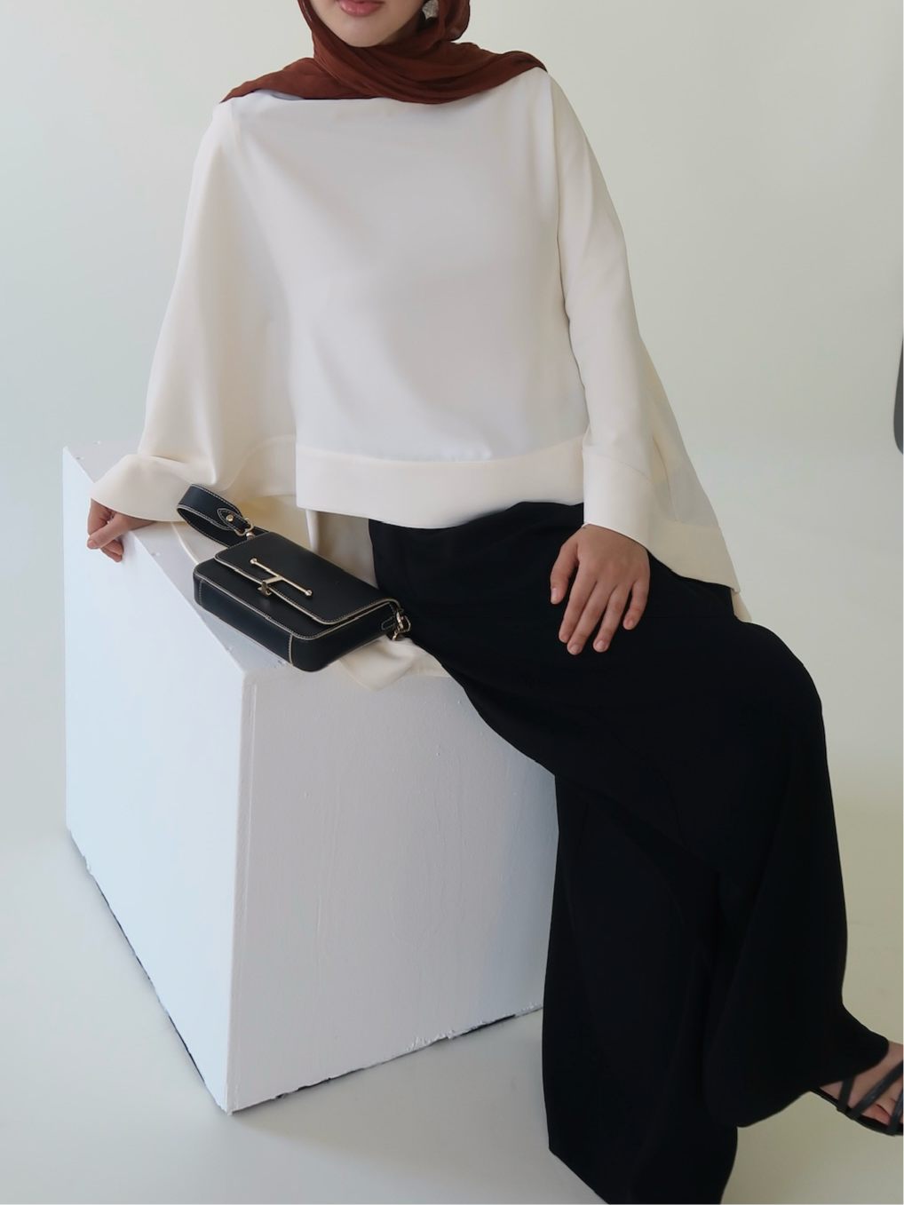 Black & Cream Cape Tunic Set