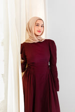Load image into Gallery viewer, Burgundy Puff Sleeve Lace Up Dress - Final Sale
