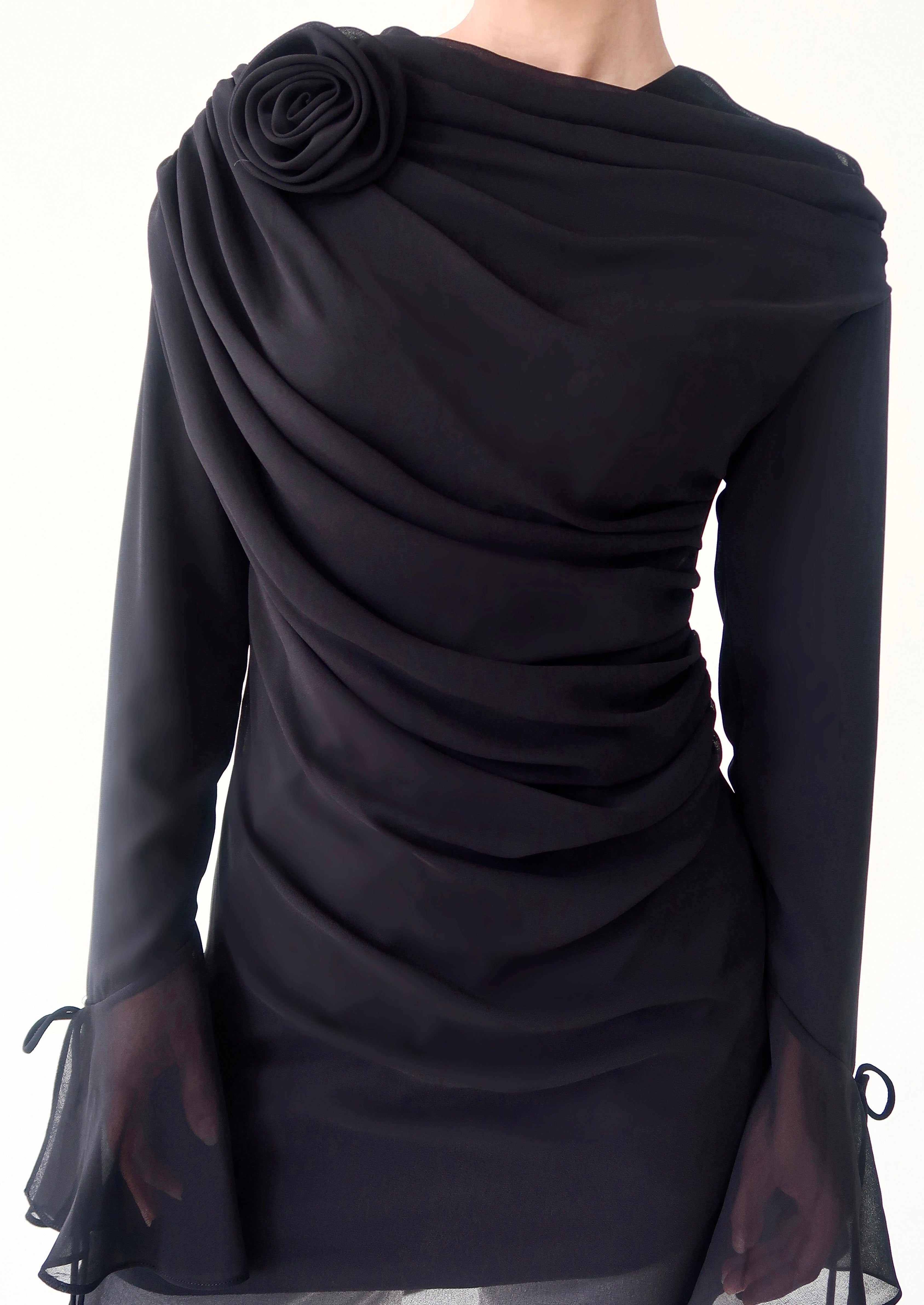 Black Draped Rose Tunic- Final Sale