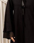 Black Beaded Floral Chiffon Cuff Abaya (2 pc)