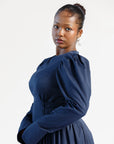 Navy Puff Sleeve Lace Up Dress - Final Sale