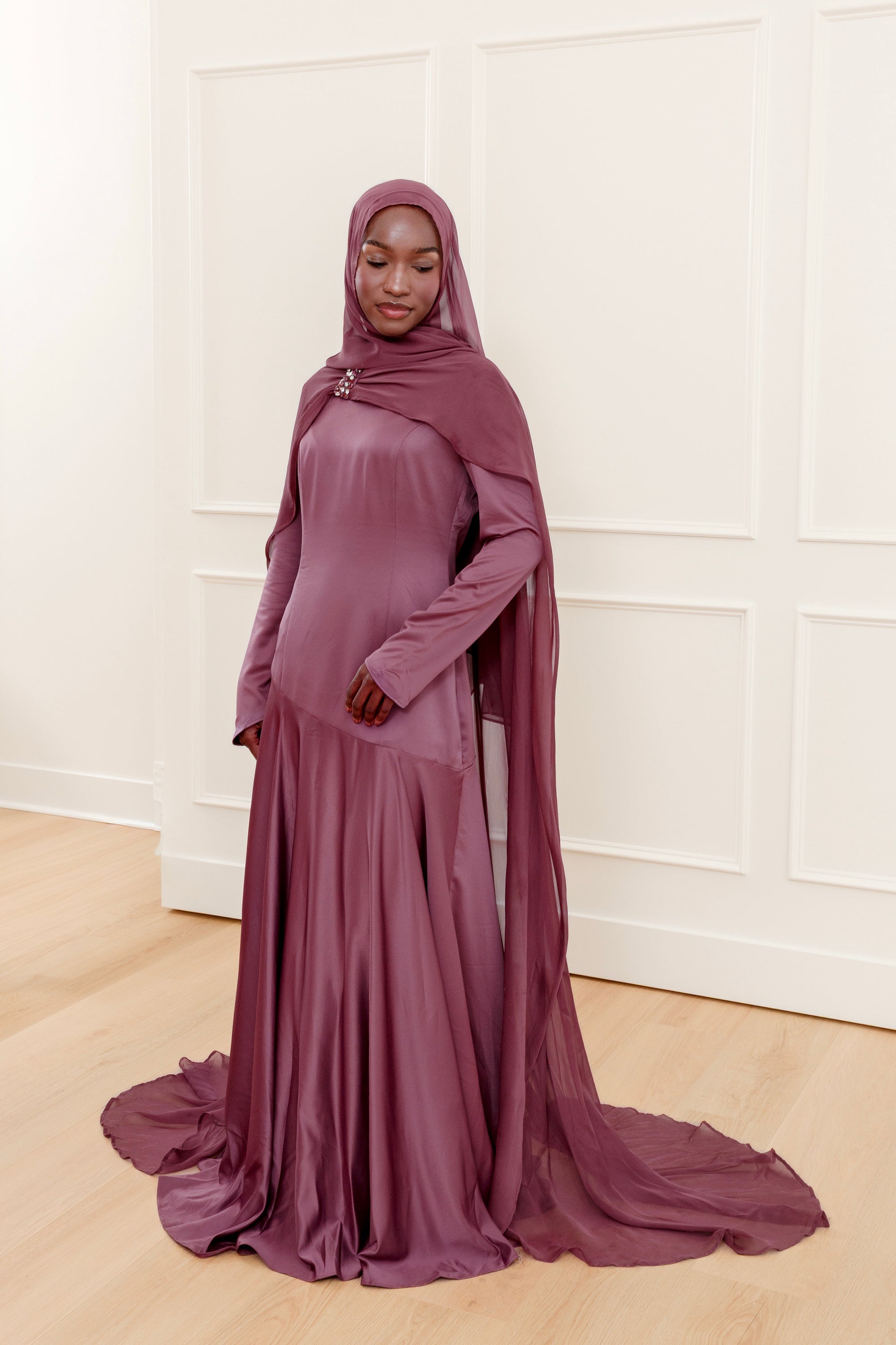 cape dresses Christa Plain Dress Black while the fitted bodice flatters your figure beautifully Plum Embellished Chiffon Cape Gown