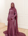 Plum Embellished Chiffon Cape Gown