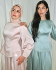 Blush Pink Embellished Satin Peplum Set