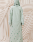 Mint Beaded Floral Chiffon Cuff Abaya (2 pc)
