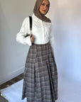 Brown Plaid Flare Skirt