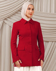 Red Peplum Buttoned Blazer