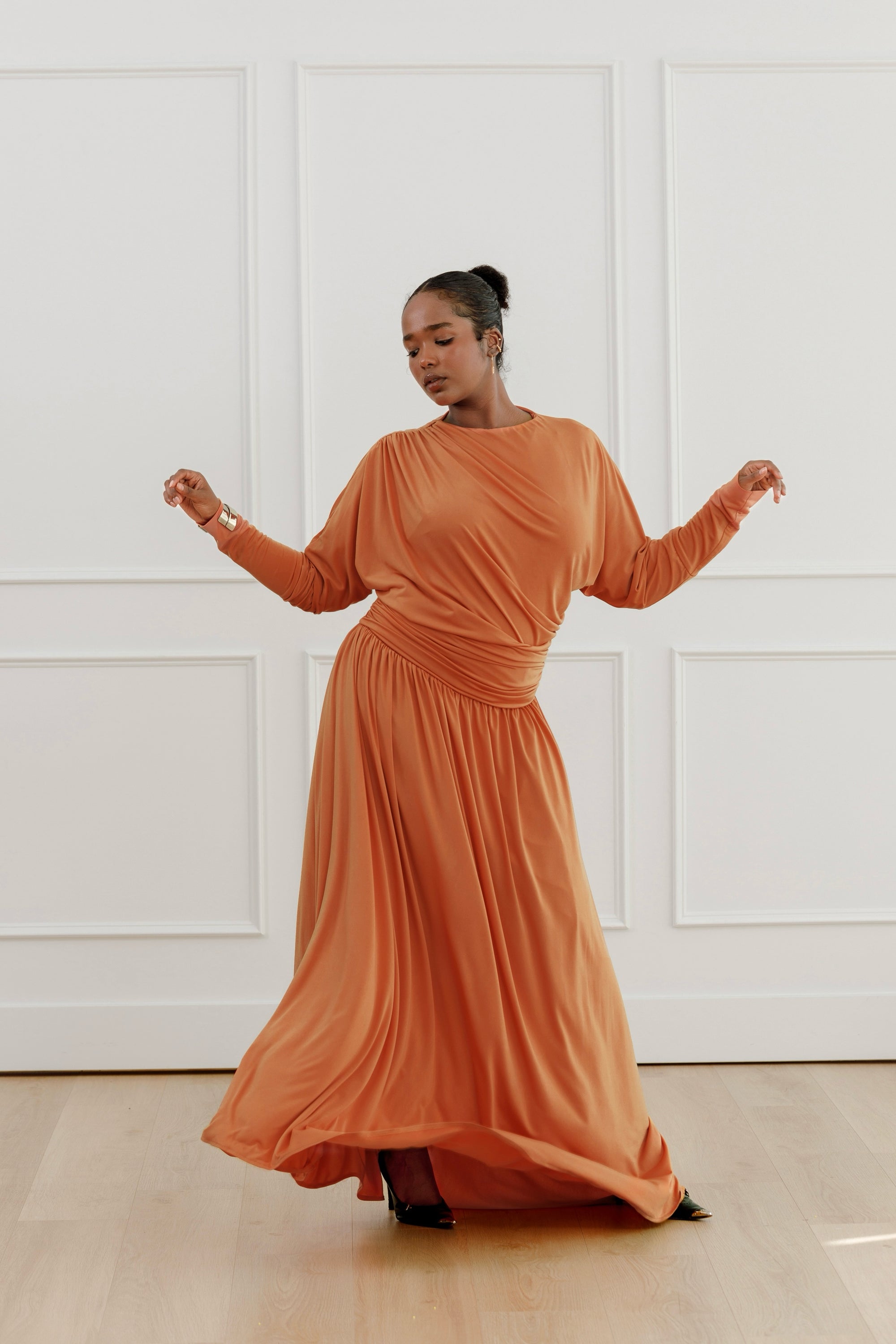 Orange Batwing Jersey Maxi Dress