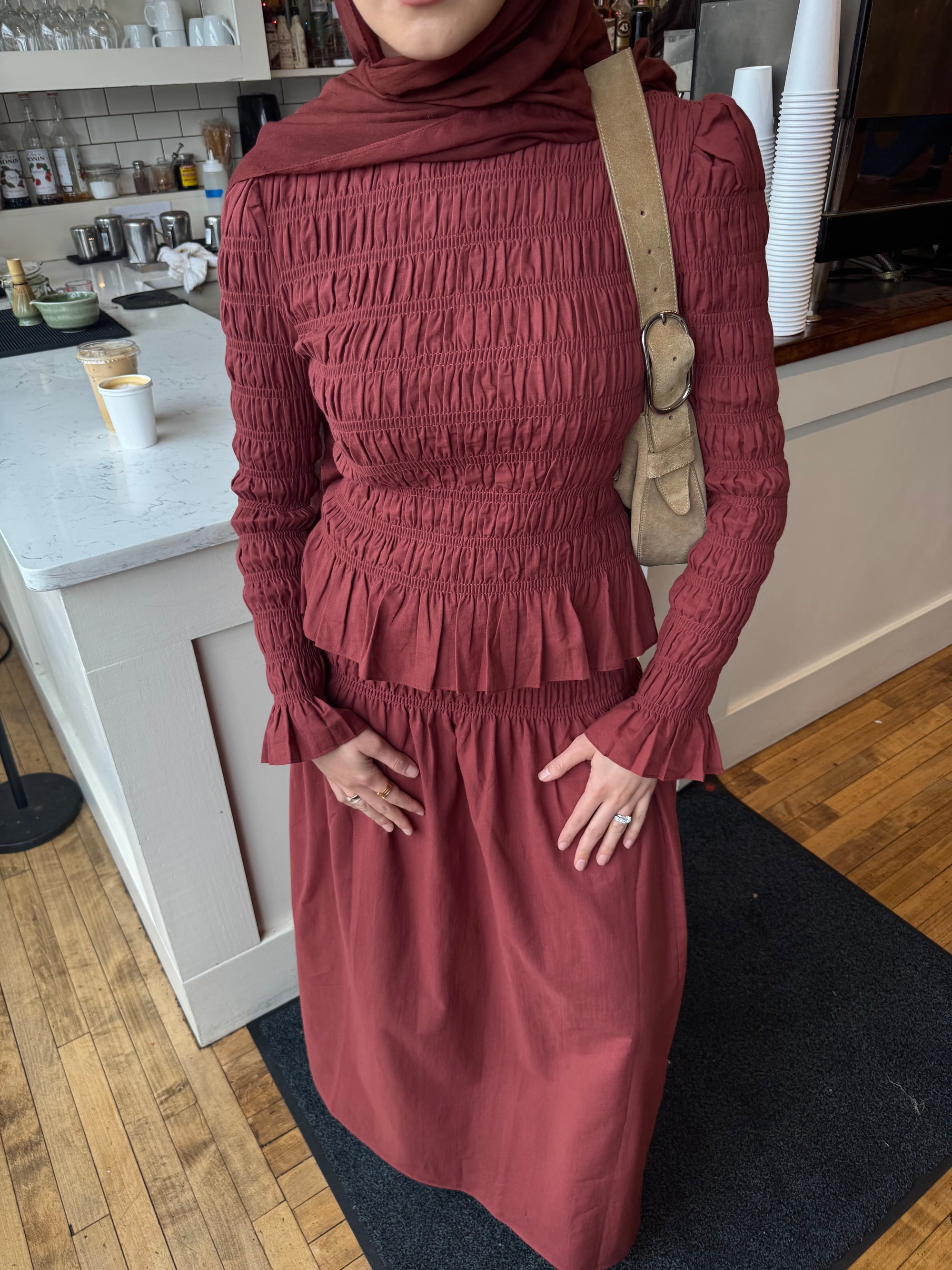 All Spice Ruched Peplum Top