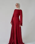 Cherry Red Pleated Slit Gown