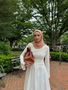 White Asymmetric Draped Dress