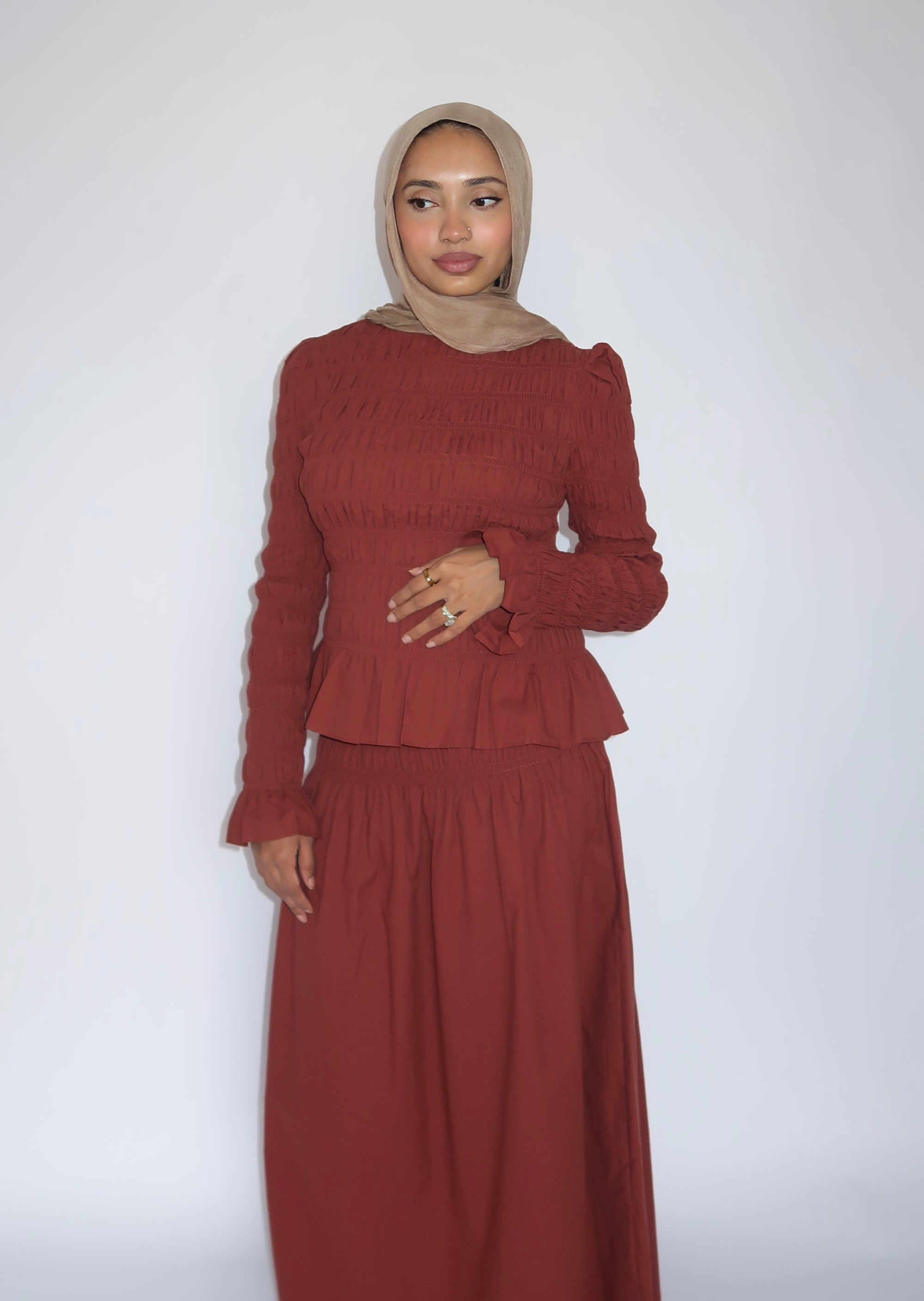 All Spice Ruched Peplum Top