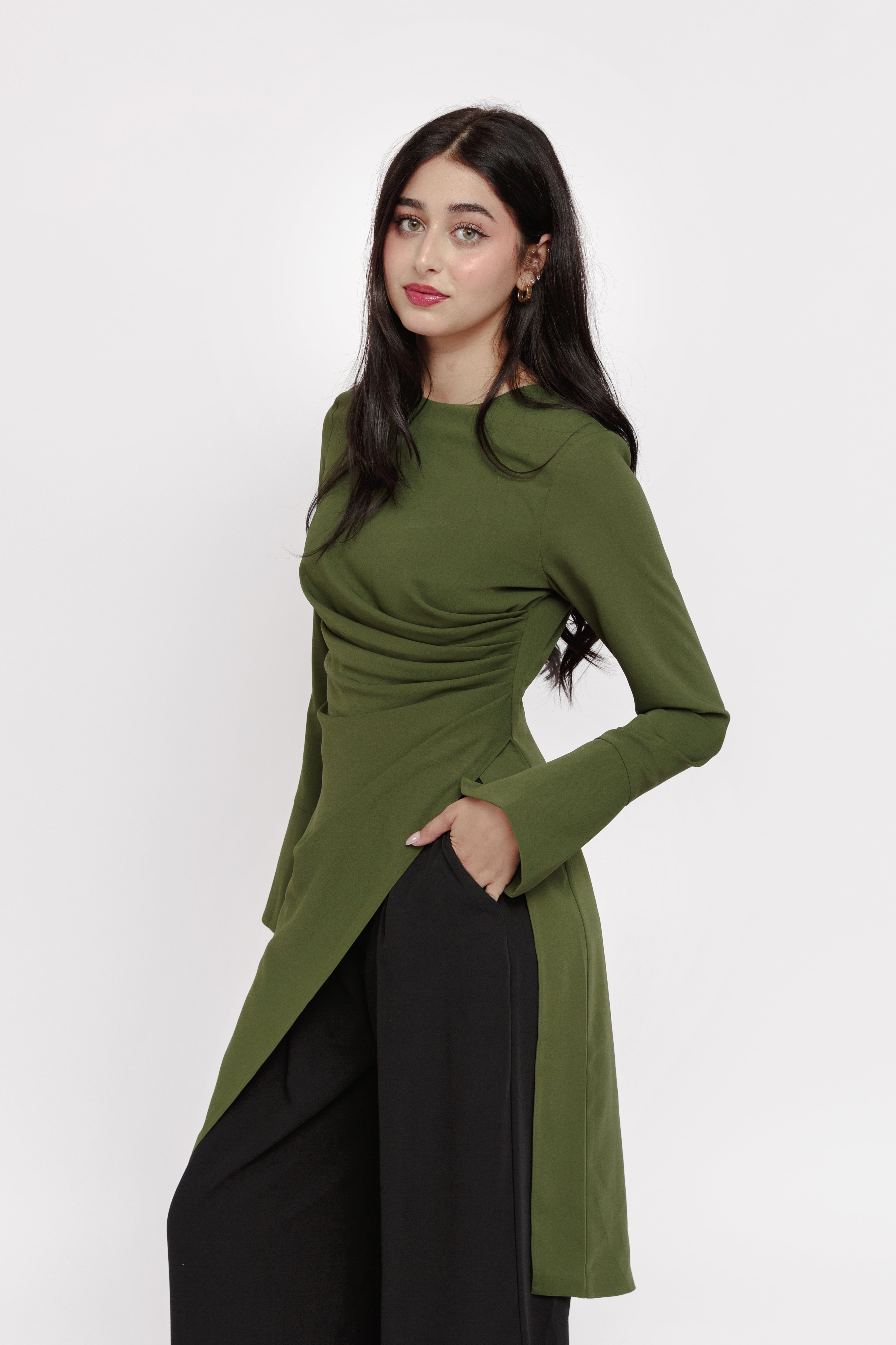 Moss Green Asymmetric Slit Tunic *Restocks in June '26 – Summer