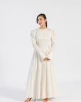 Cream Puff Sleeve Lace Up Dress- Final Sale