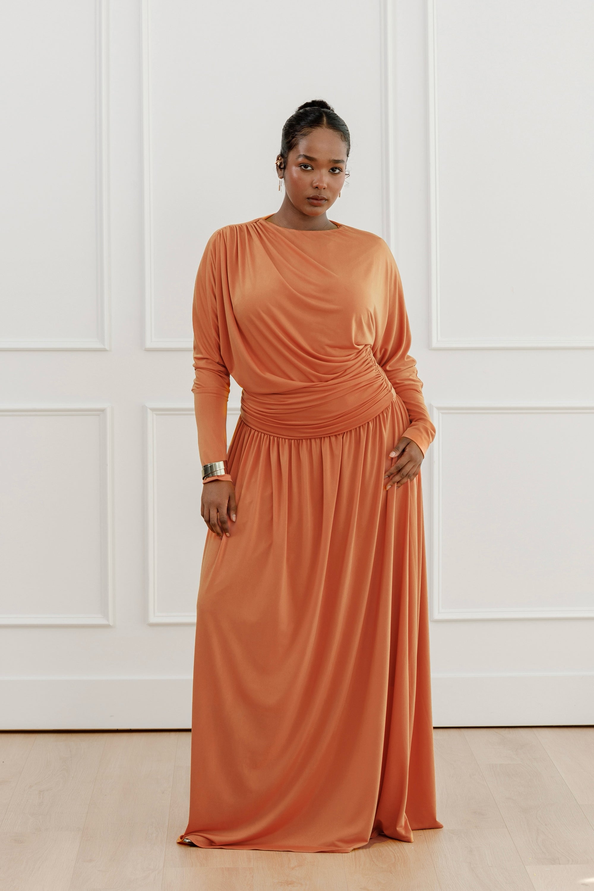 Orange Batwing Jersey Maxi Dress