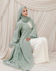Mint Beaded Floral Chiffon Cuff Abaya (2 pc)