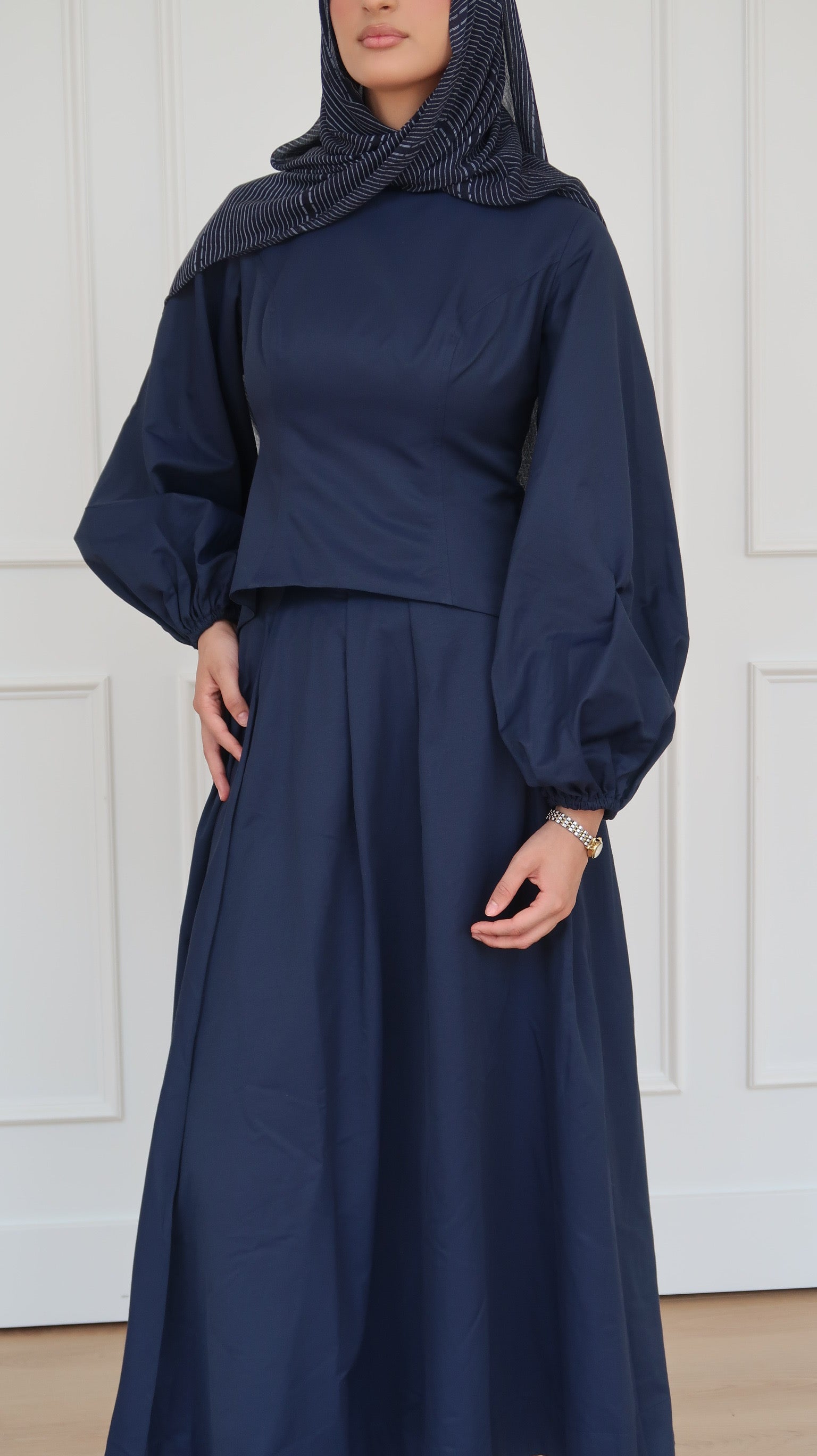 Navy Balloon Top &amp; Maxi Skirt Set
