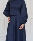 Navy Balloon Top & Maxi Skirt Set
