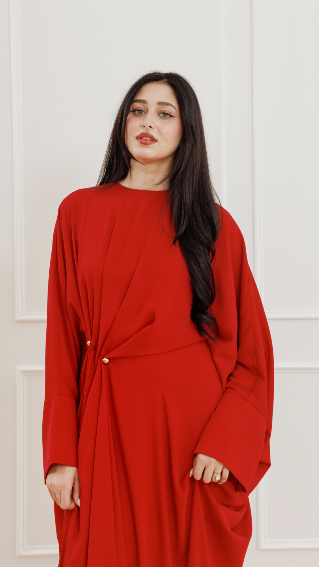 Red Draped Hardware Kaftan- Hijabi Modest Evening Gown Eid Ramadan Outfit  Abaya – Summer Evenings