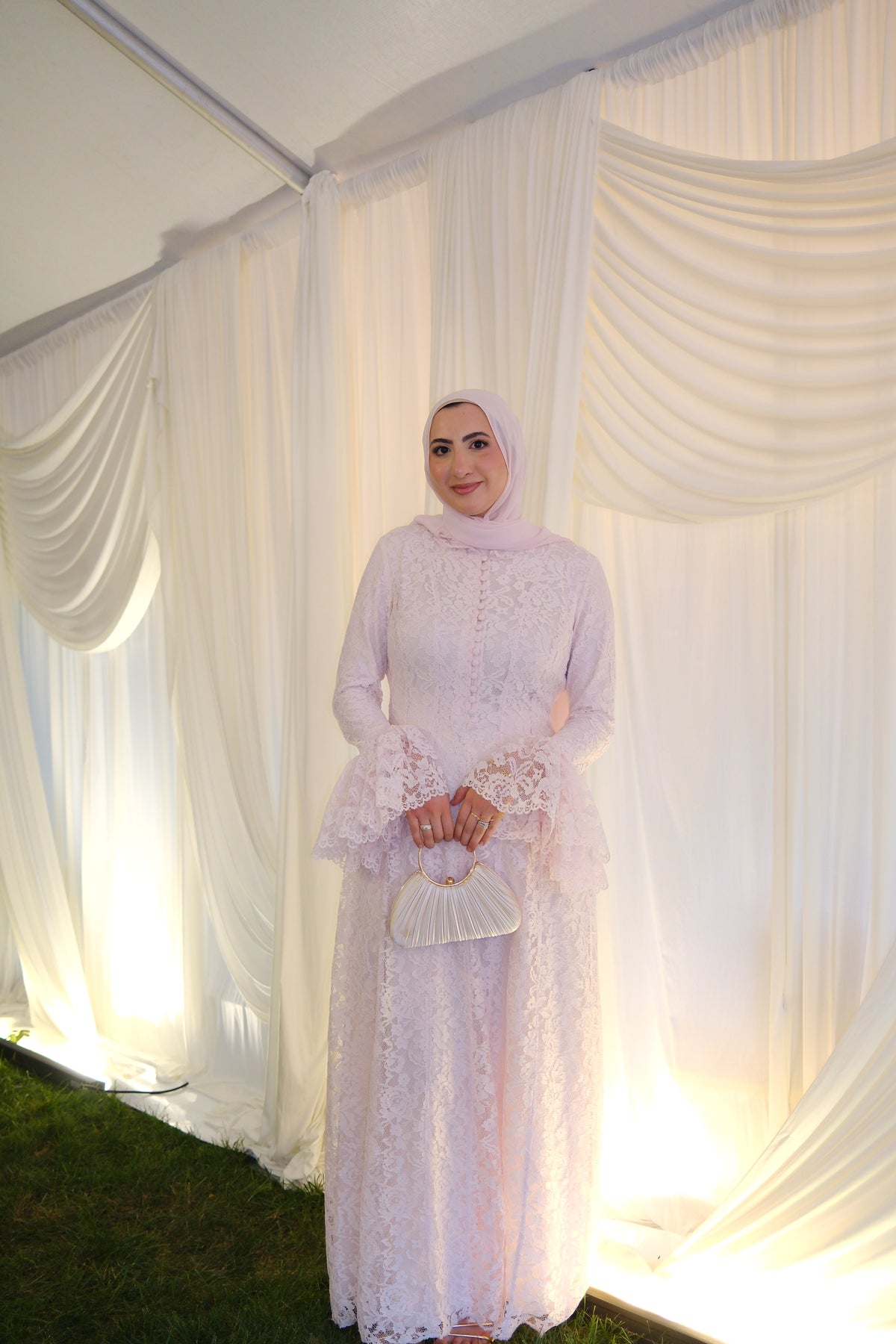 Pink Bell Sleeve Lace Dress