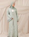 Mint Beaded Floral Chiffon Cuff Abaya (2 pc)
