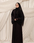 Black Beaded Floral Chiffon Cuff Abaya (2 pc)