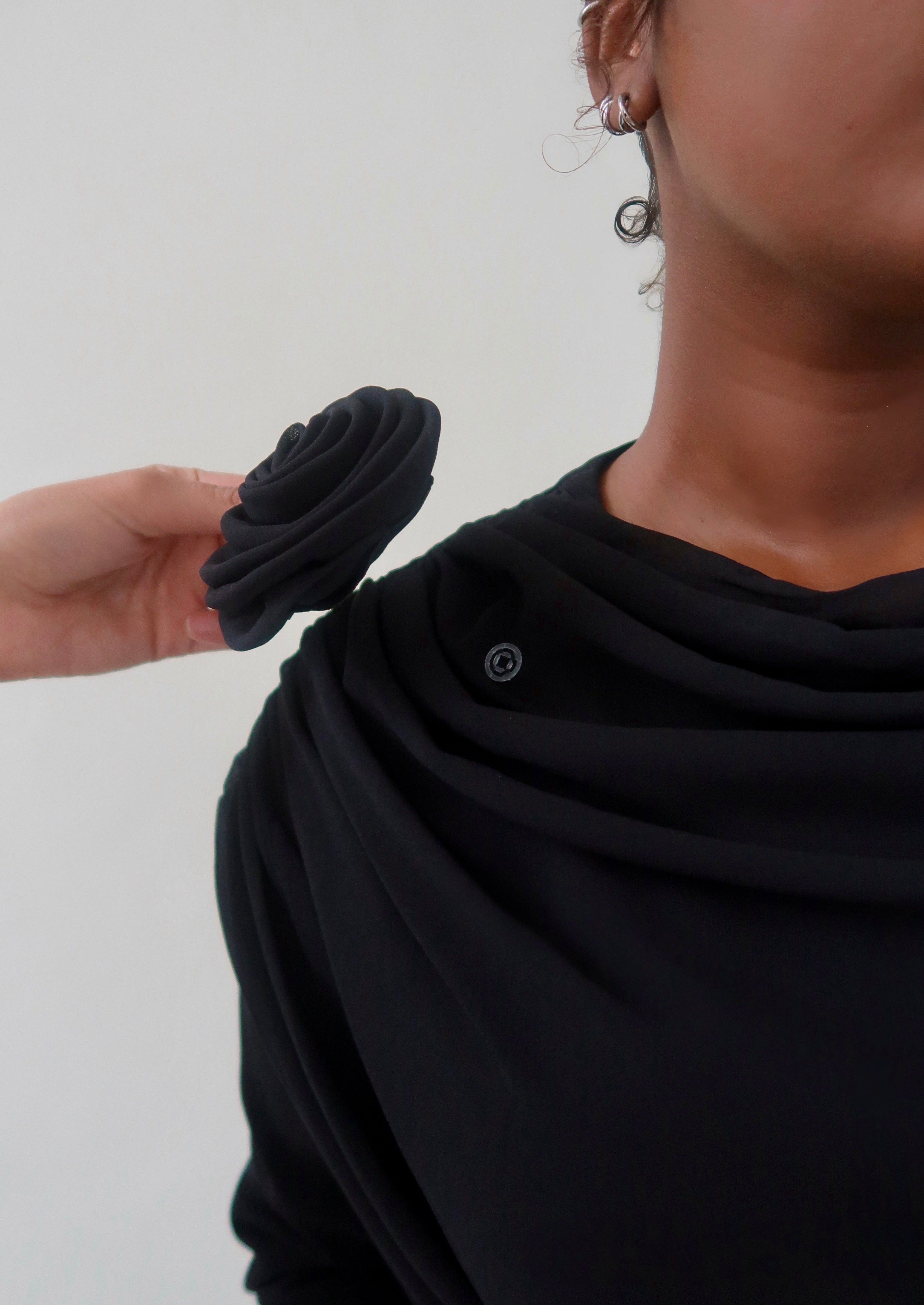 Black Draped Rose Tunic- Final Sale