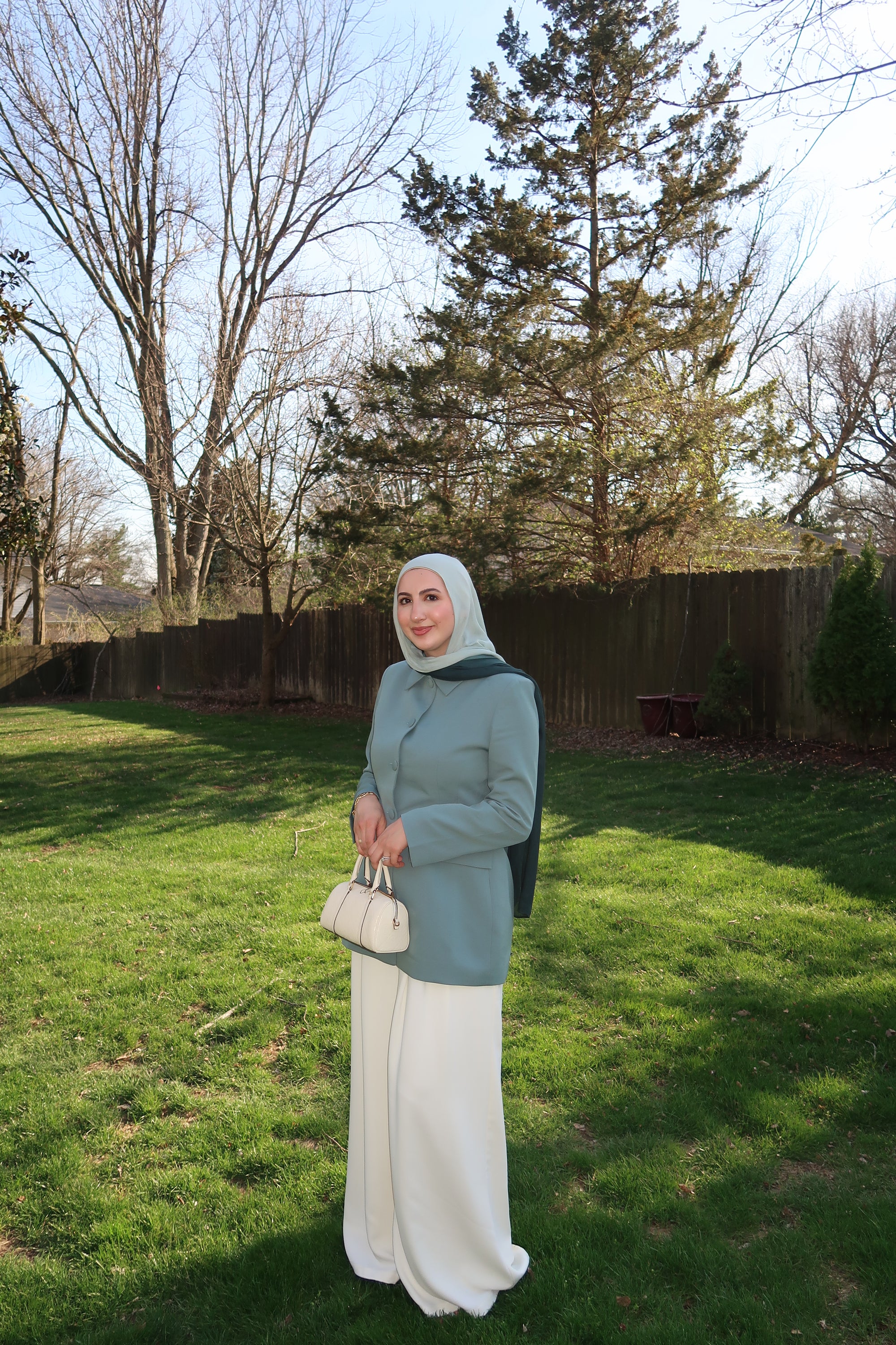 Sage Blue Peplum Buttoned Blazer