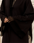 Black Beaded Floral Chiffon Cuff Abaya (2 pc)