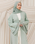 Mint Beaded Floral Chiffon Cuff Abaya (2 pc)