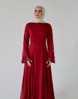 Cherry Red Pleated Slit Gown