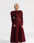 Burgundy Puff Sleeve Lace Up Dress - Final Sale