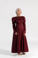 Load image into Gallery viewer, Burgundy Puff Sleeve Lace Up Dress - Final Sale

