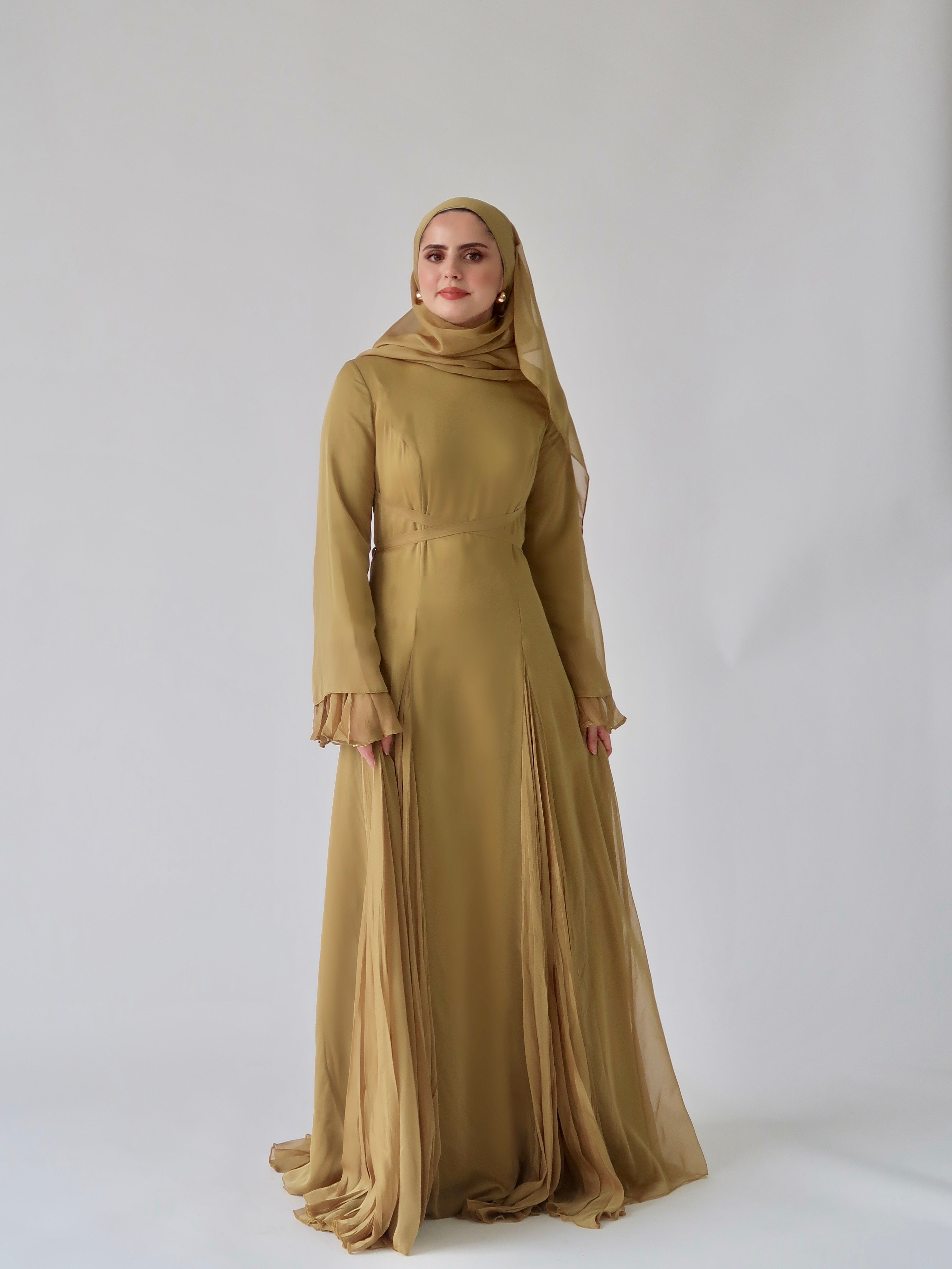 Guava Green Pleated Slit Gown