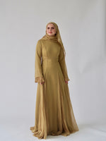 Load image into Gallery viewer, Guava Green Pleated Slit Gown
