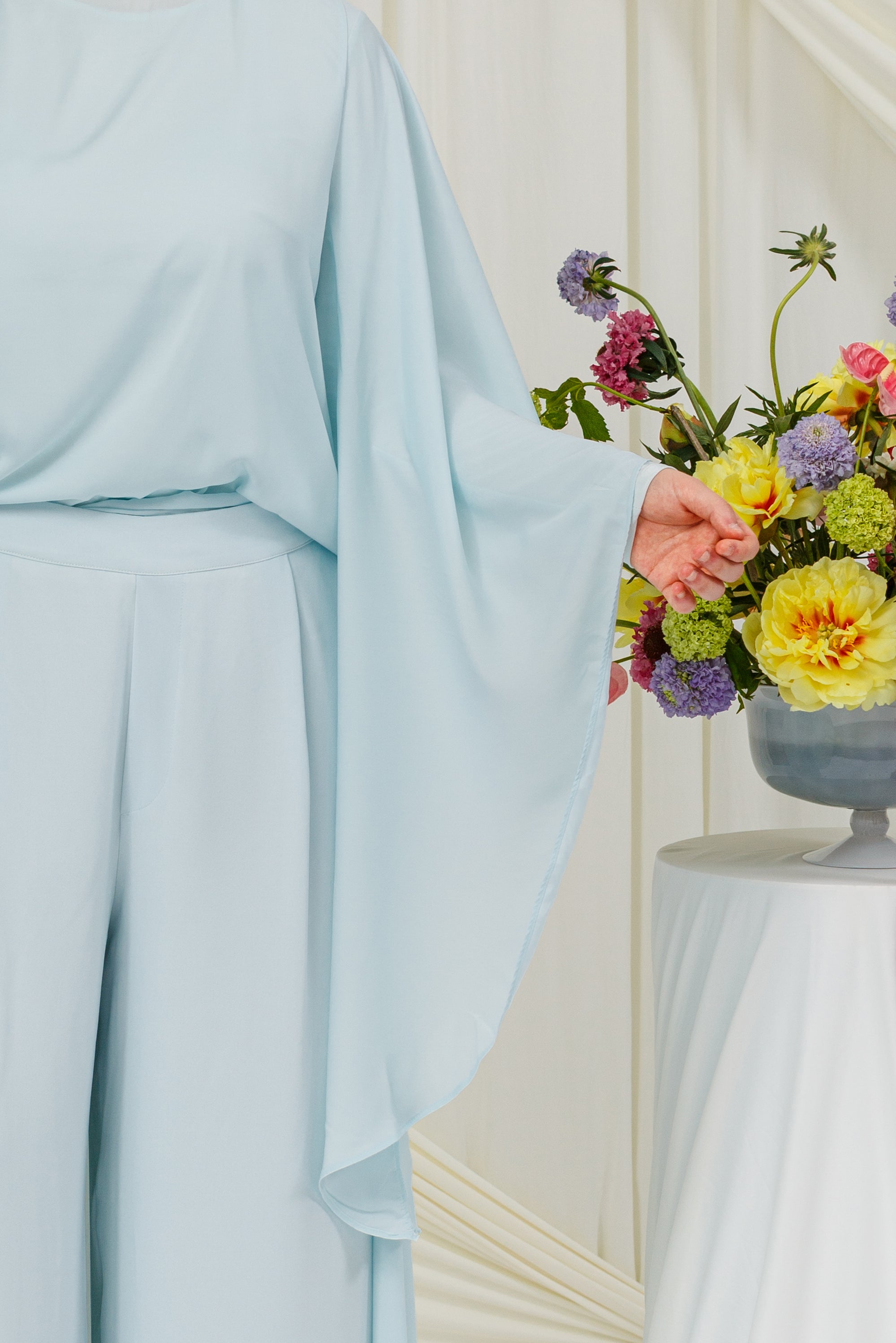 Sky Blue Chiffon Cape Tunic Set (3 pcs)- Final Sale
