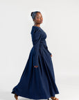 Navy Puff Sleeve Lace Up Dress - Final Sale