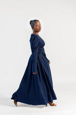 Load image into Gallery viewer, Navy Puff Sleeve Lace Up Dress - Final Sale
