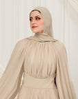 Sand Structured Belt Gown