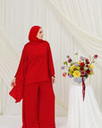 Red Chiffon Cape Tunic Set (3 pcs)- Final Sale