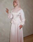 Blush Pink Embellished Satin Peplum Set