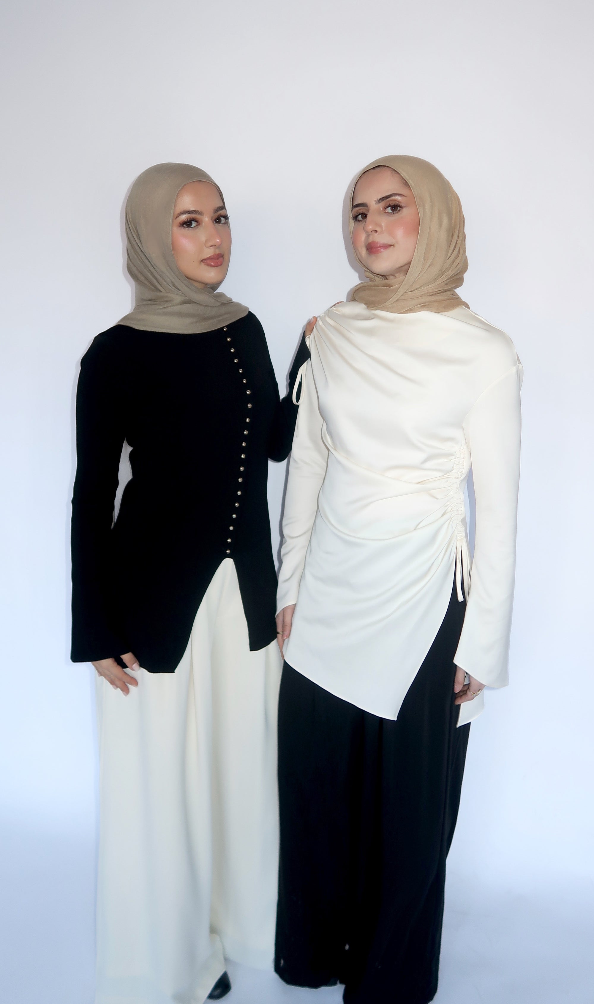 Cream Satin Ruched Tunic